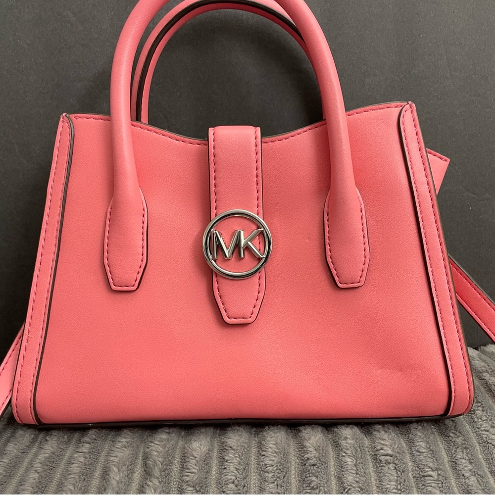 Micheal Kors Gabby Small Tea Rose Faux Leather Top Zip Satchel Crossbody Bag